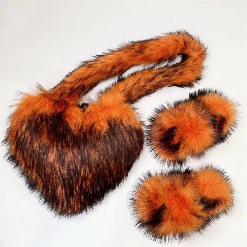 827 - ORANGE FURRY HEART BAG