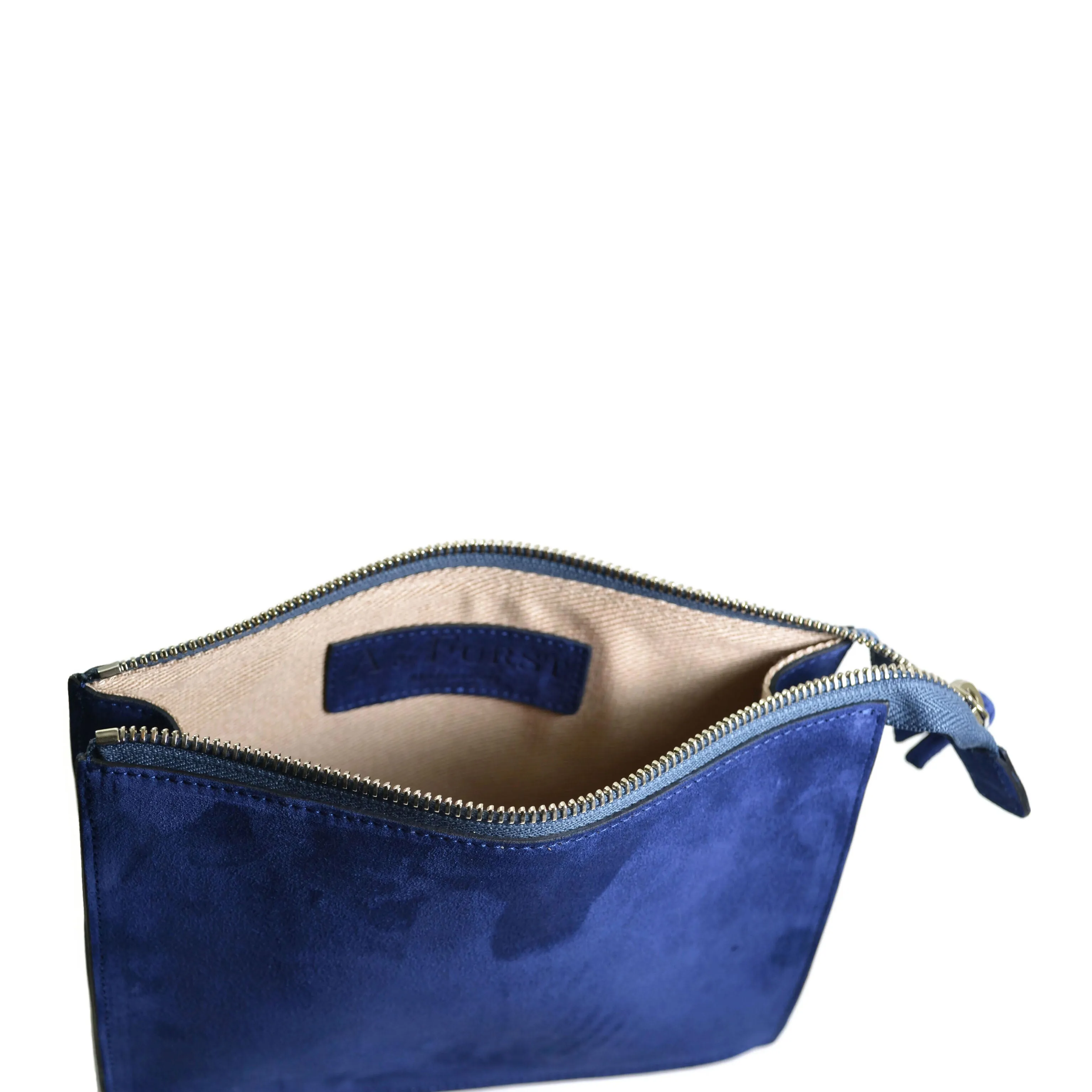 A & Furst - Medium Pouch - Handbag, Pacific Blue Color Suede Leather