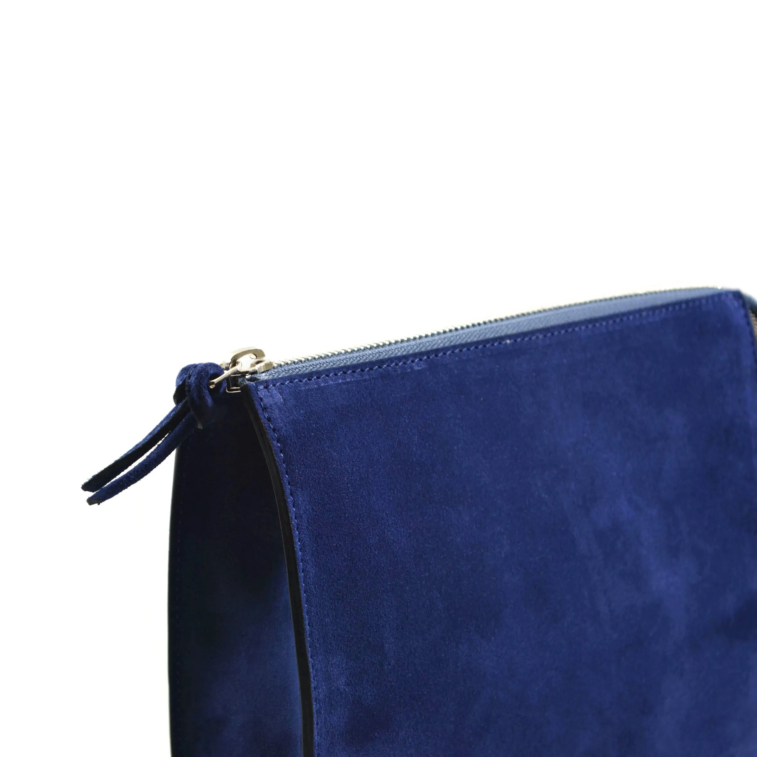 A & Furst - Medium Pouch - Handbag, Pacific Blue Color Suede Leather