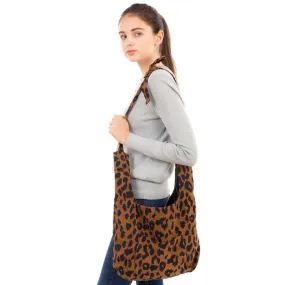 Animal Print Corduroy Tote Bag