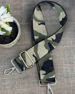 Bag Strap - Khaki Green and Gold Camouflage Print