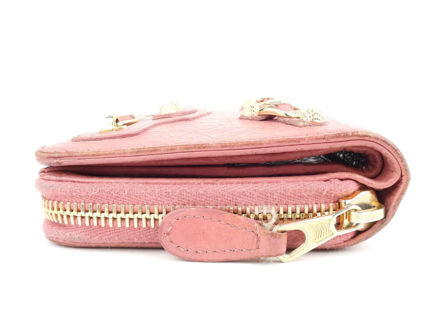 Balenciaga Pink Agneau Leather Moto Classic City Bifold Wallet