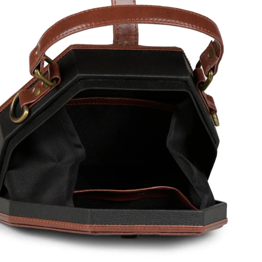 Black handcrafted trapezium Sling Bag for women