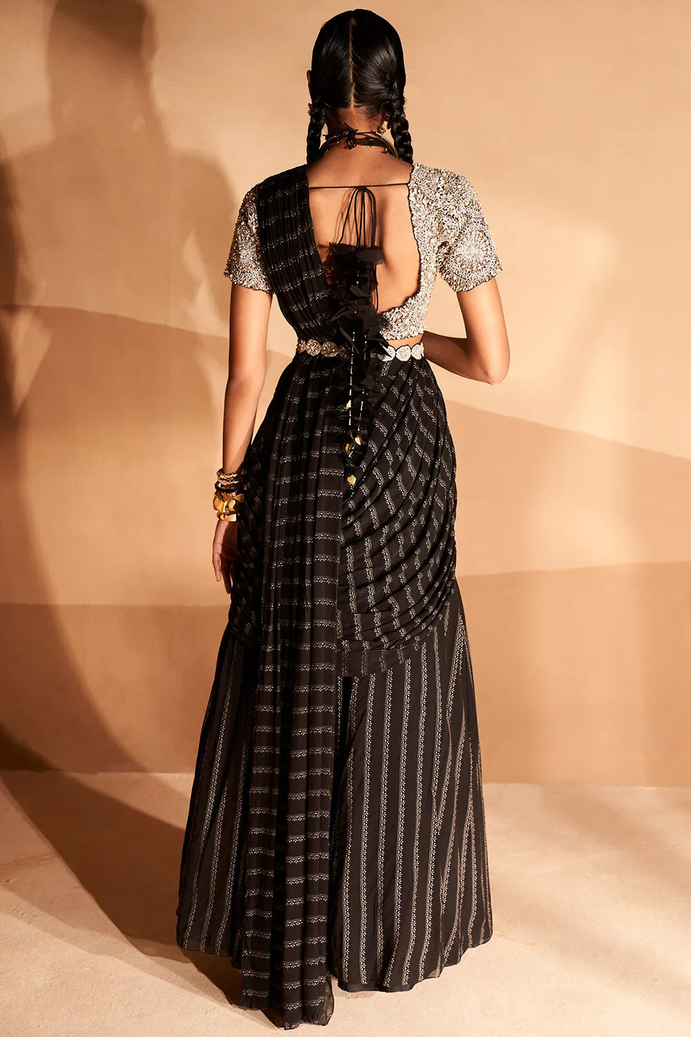 Black Nurekha Pre-Stitched Saree