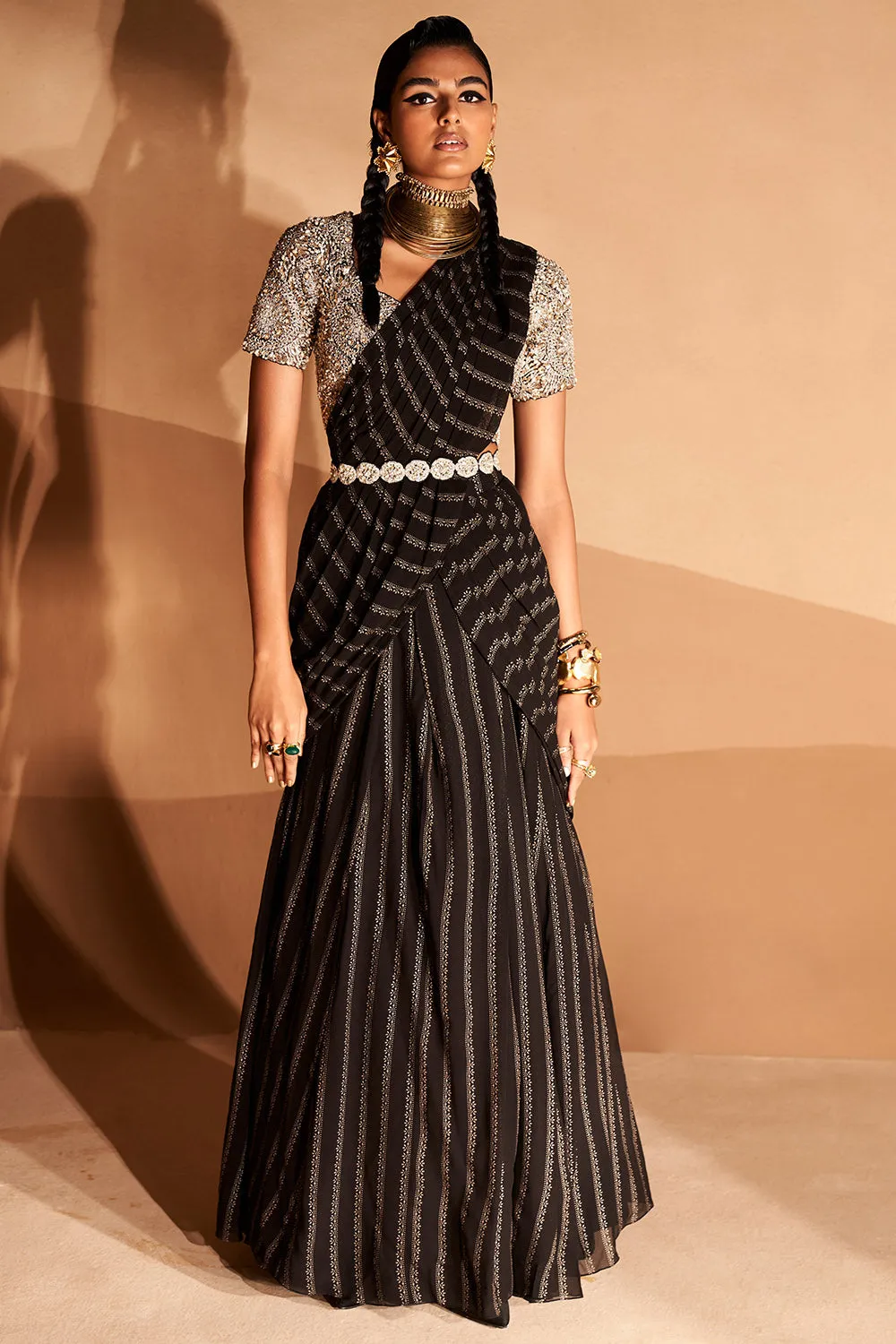 Black Nurekha Pre-Stitched Saree