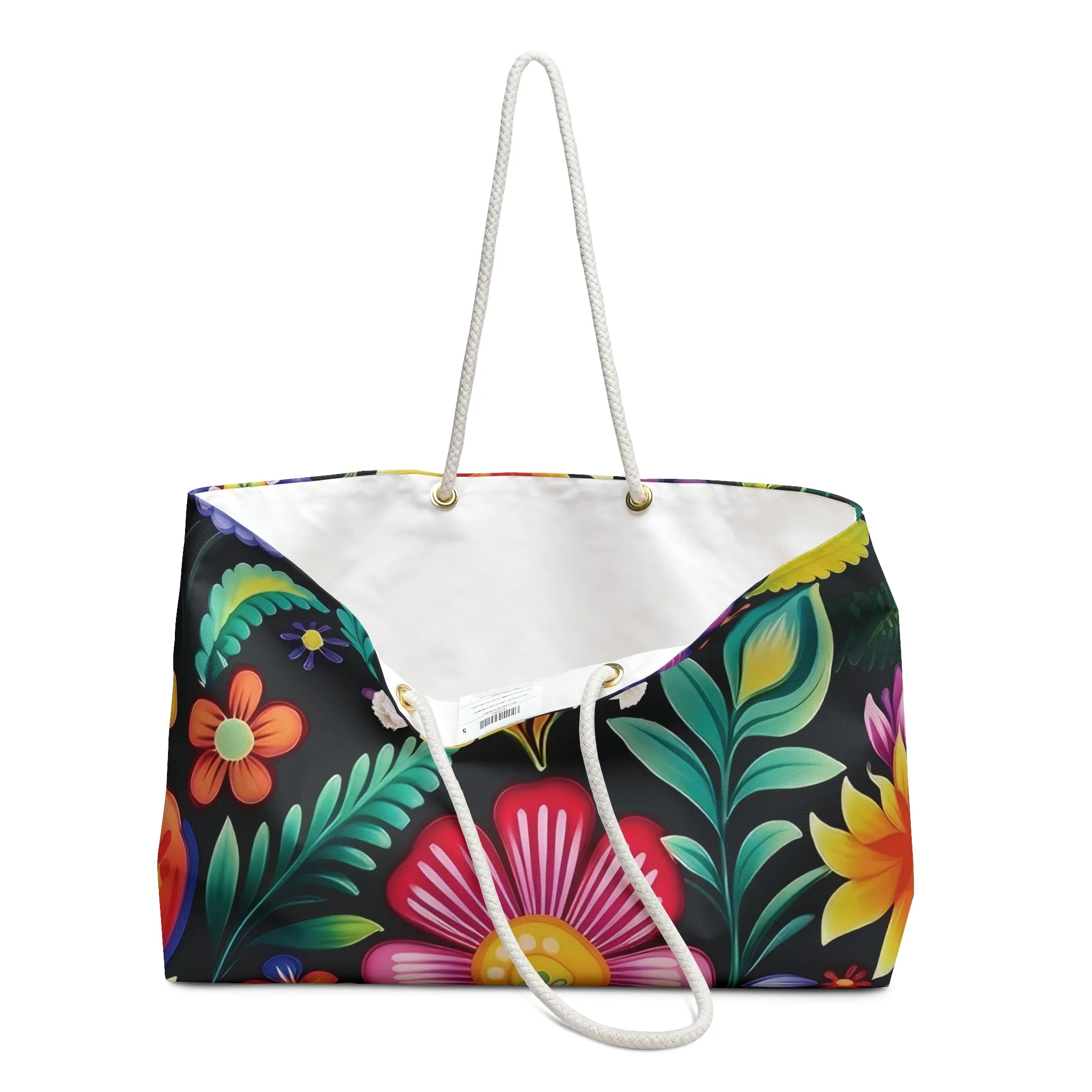 Boho Beach Bag Floral Black Print