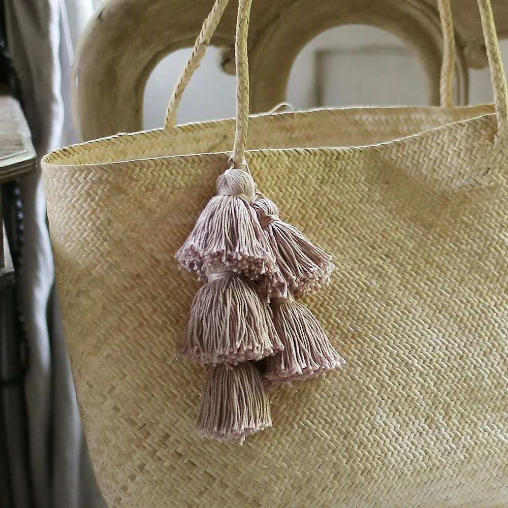 Borneo Sani Straw Tote Bag - with Pale Blush Tassels (Pre-order)