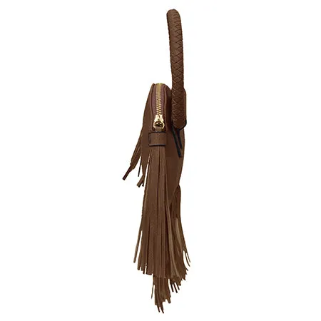 Brown NGIL Faux Leather Fringe Wristlet