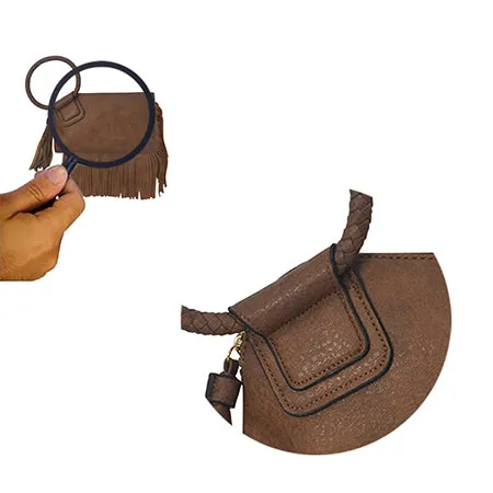 Brown NGIL Faux Leather Fringe Wristlet