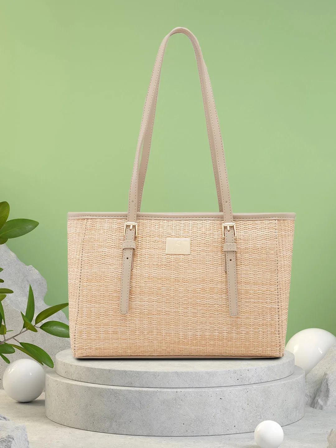 Caprese Georgia Tote Medium Self Design Womens Handbag Beige