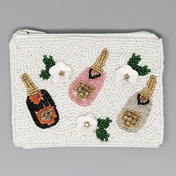 Champagne Bottle Seed Beaded Coin Purse