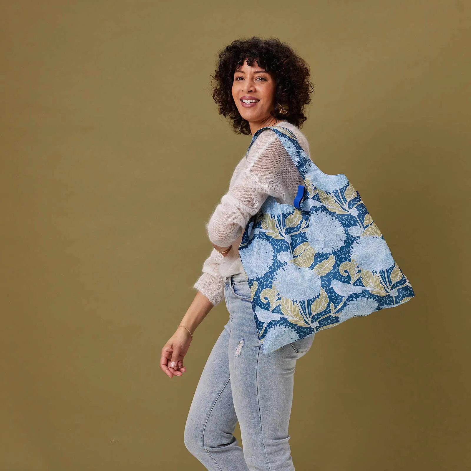 Chrysanthemum blu Reusable Shopping Bag