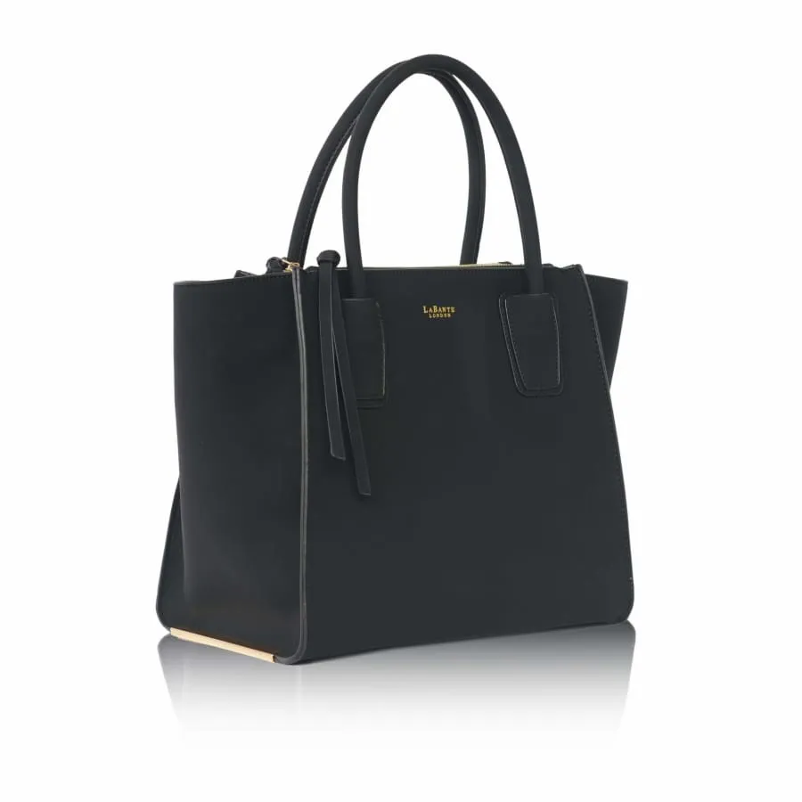 Demi Vegan Leather Winged Tote Bag | Black