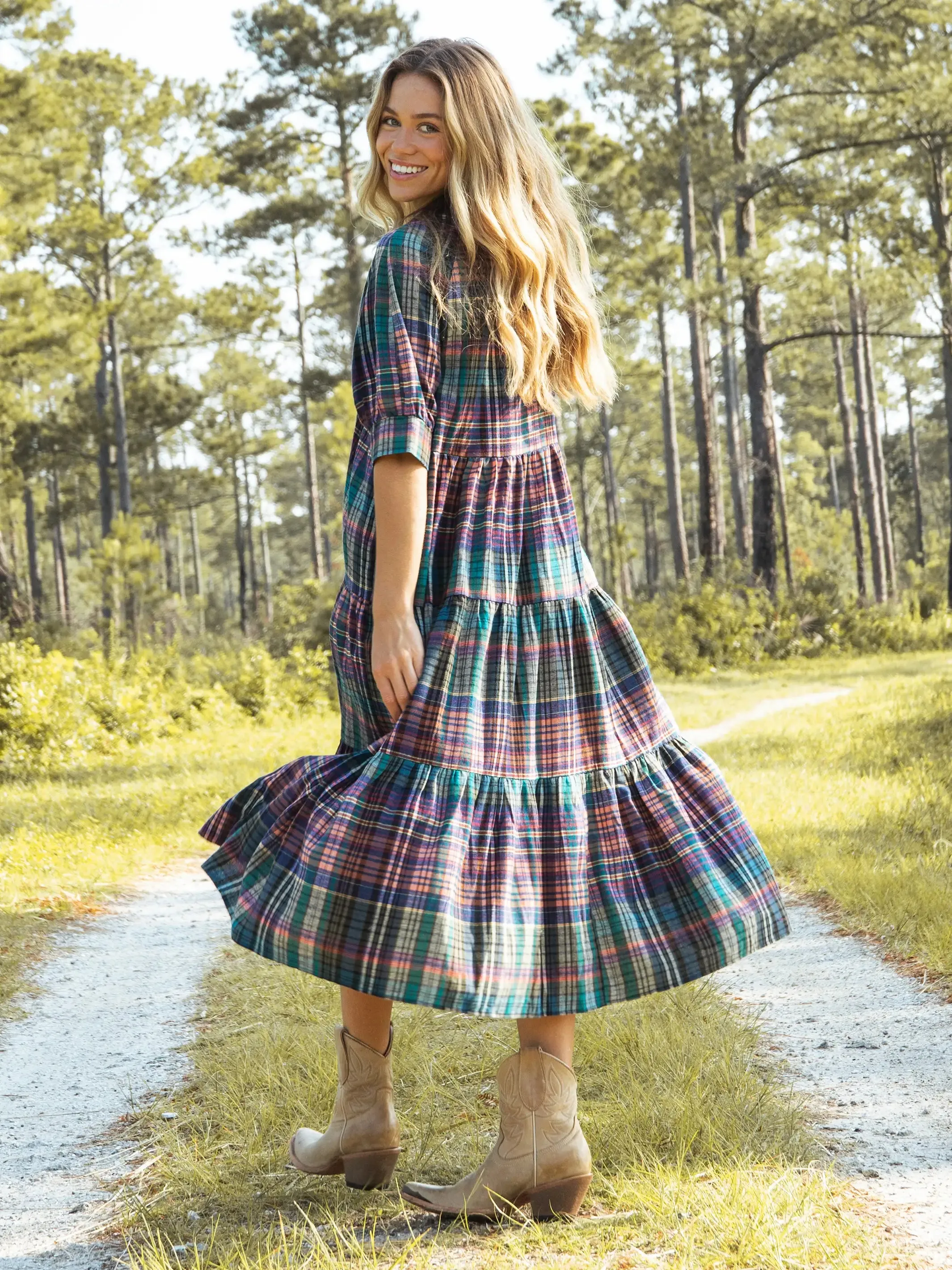 Flannel Rebecca Midi Dress - Rainbow Plaid