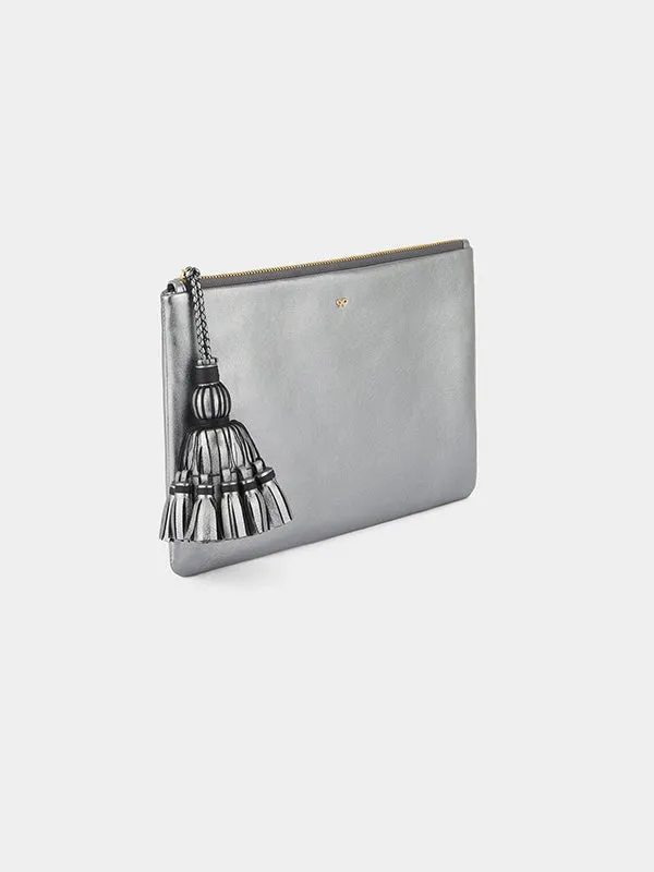 Georgiana Clutch in Steel Metallic Nappa