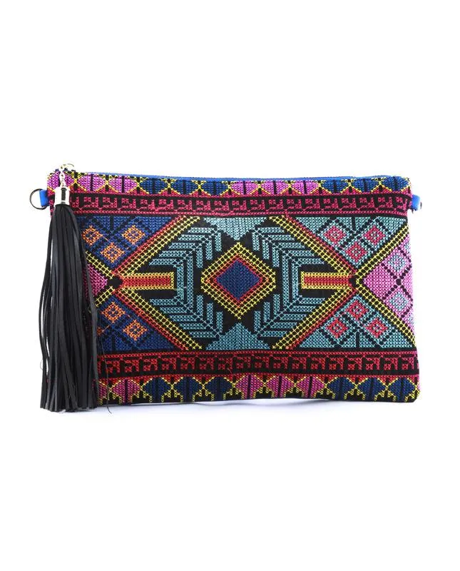 GLOBE TROTTER EMBROIDERED CLUTCH