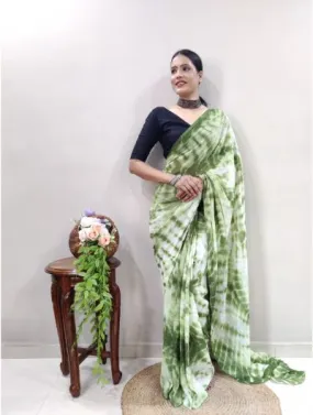 Green Lehariya Soft Fabric 1 Minute Saree Ready to Wear Sari