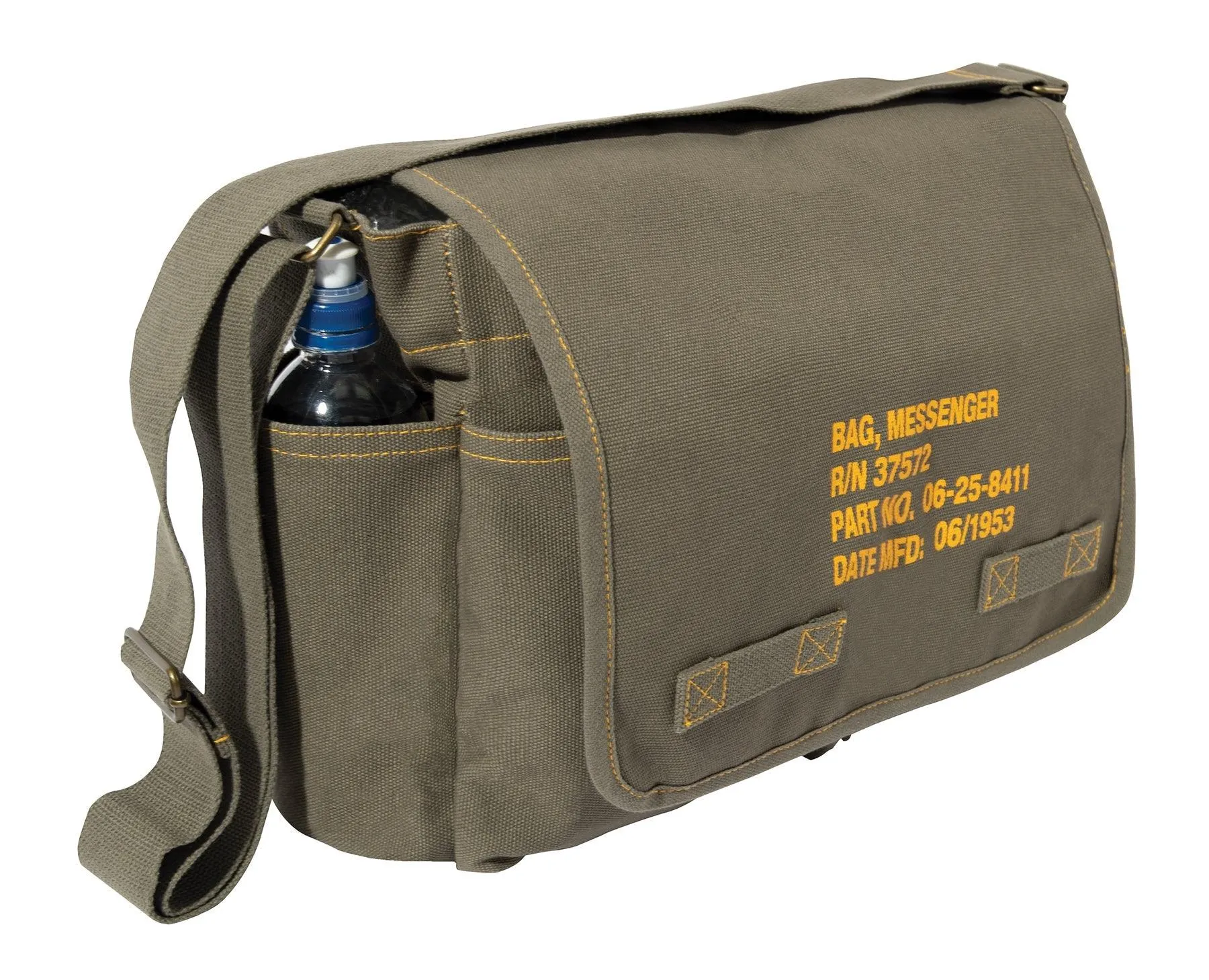 Heavyweight Canvas Classic Messenger Bag With Military Stencil