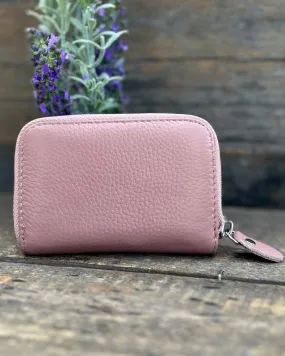 Leather Card Holder Purse - Dusky Pink/Nude