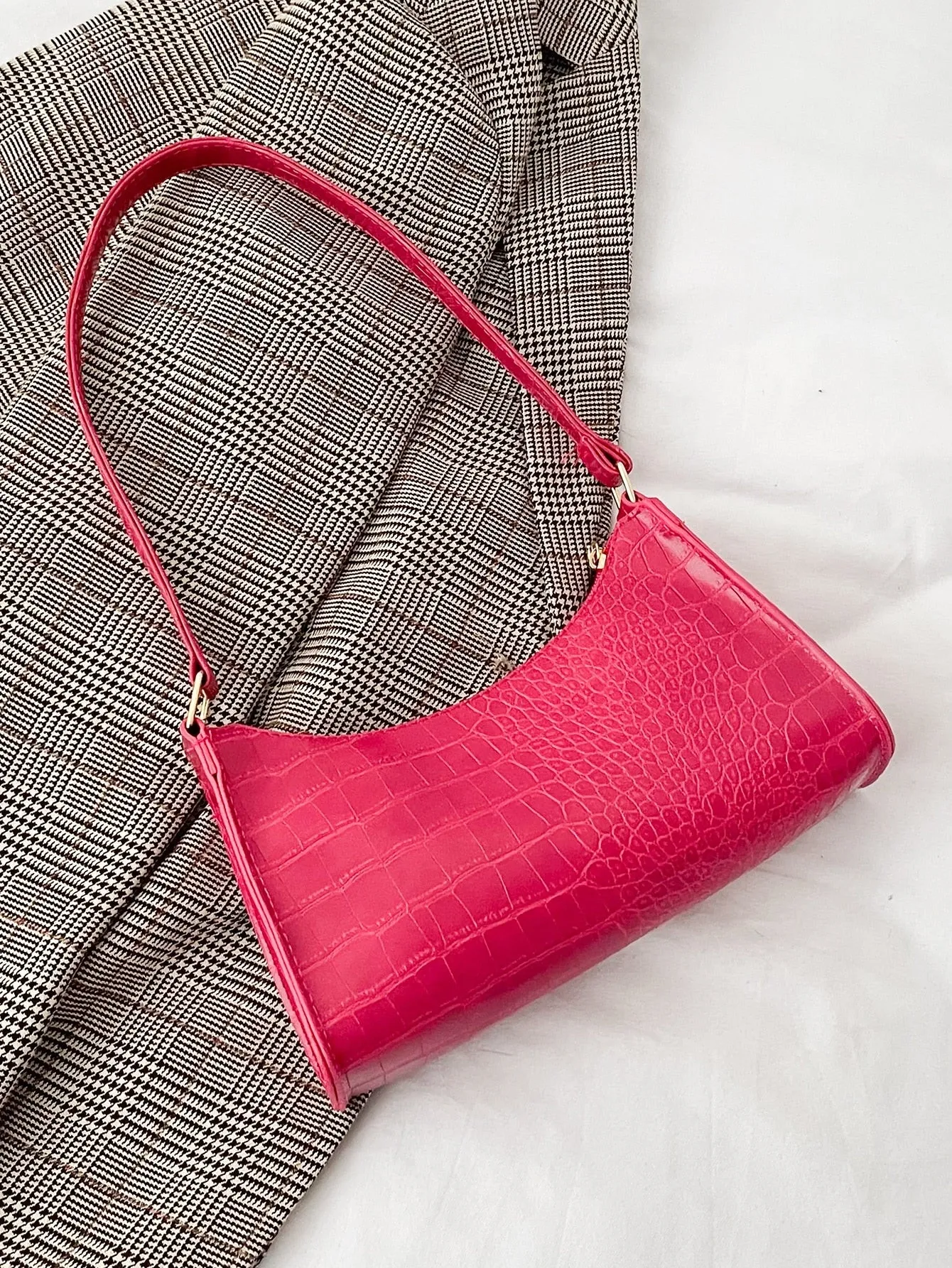 Minimalist Croc Embossed Baguette Bag