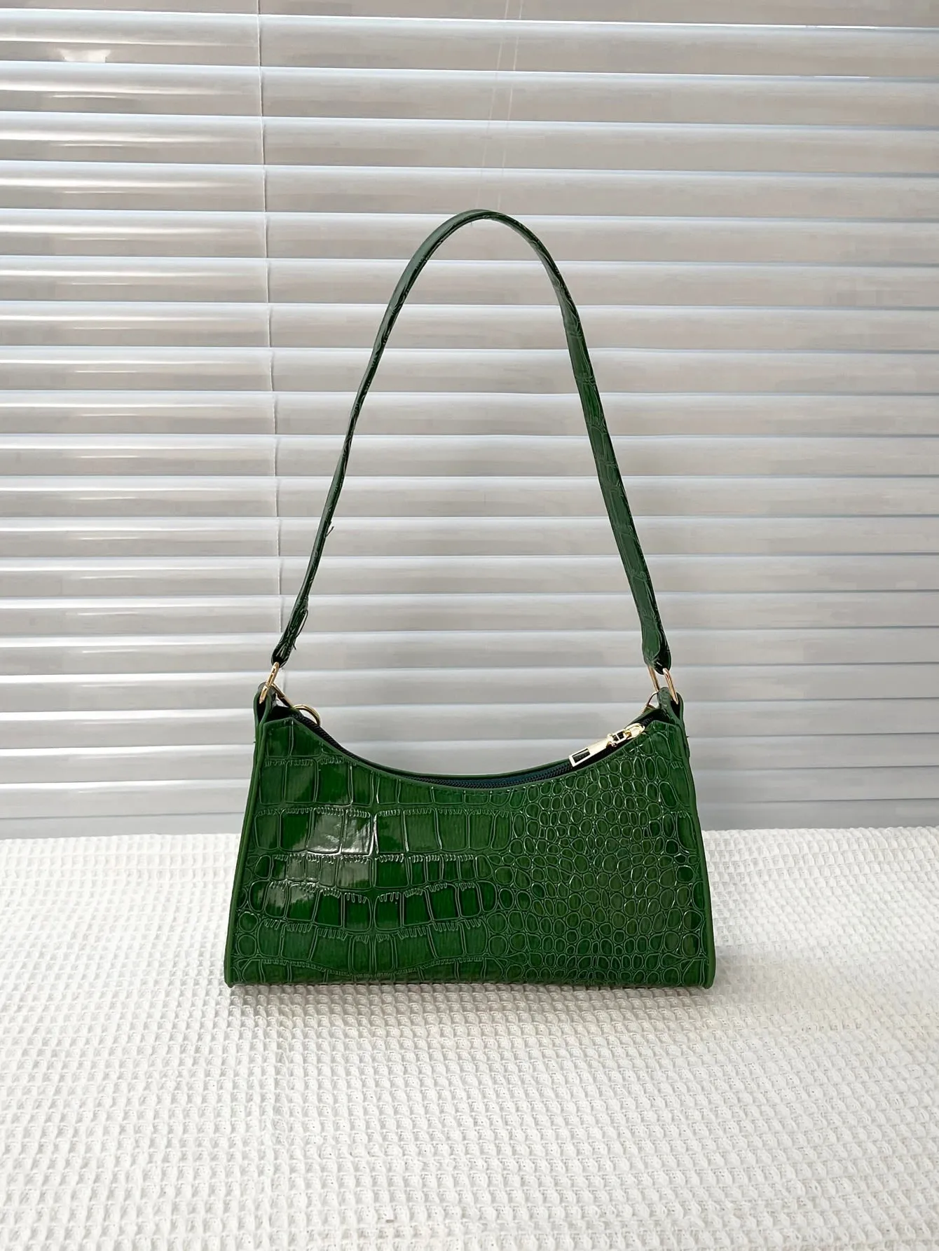 Minimalist Croc Embossed Baguette Bag