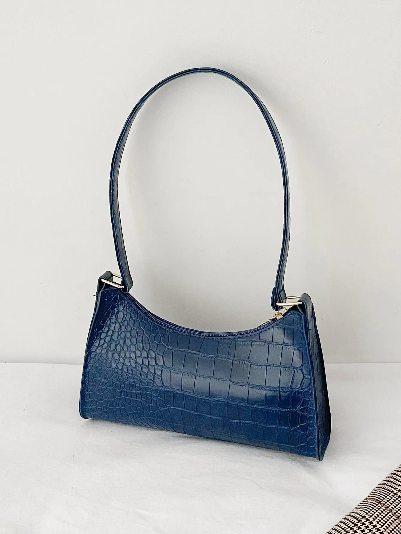 Minimalist Croc Embossed Baguette Bag