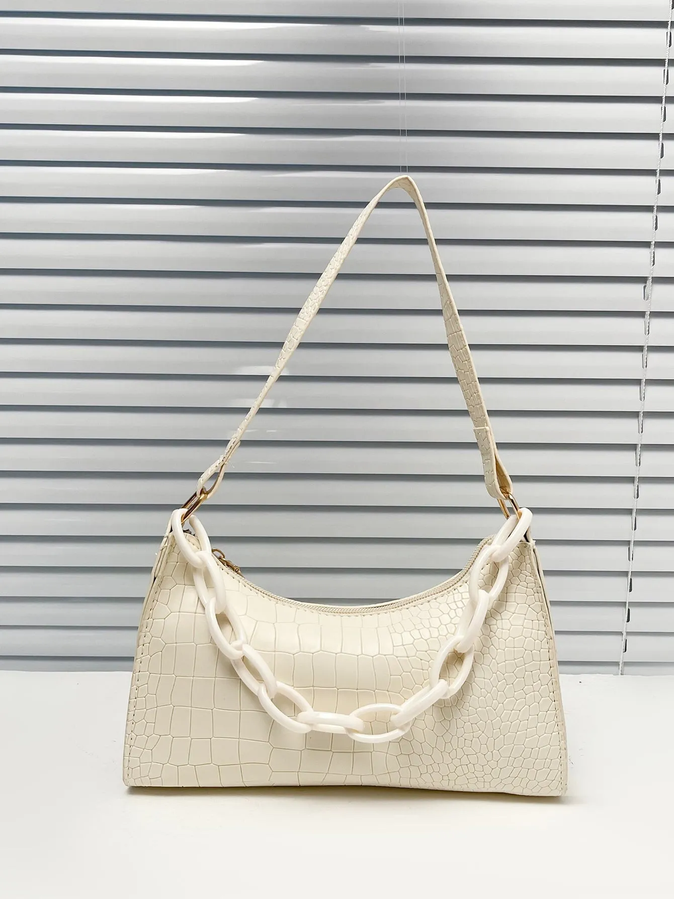 Minimalist Croc Embossed Baguette Bag