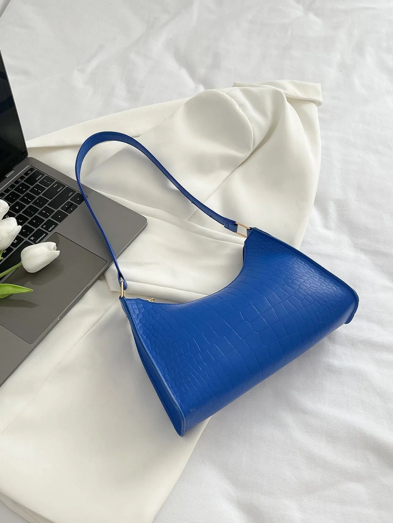 Minimalist Croc Embossed Baguette Bag