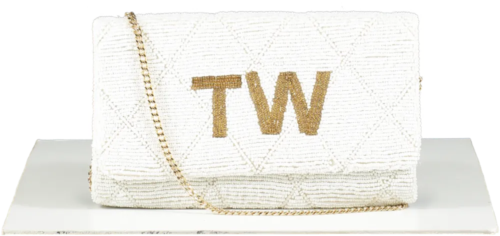 Monaveen White Medium Sized Personalised Clutch