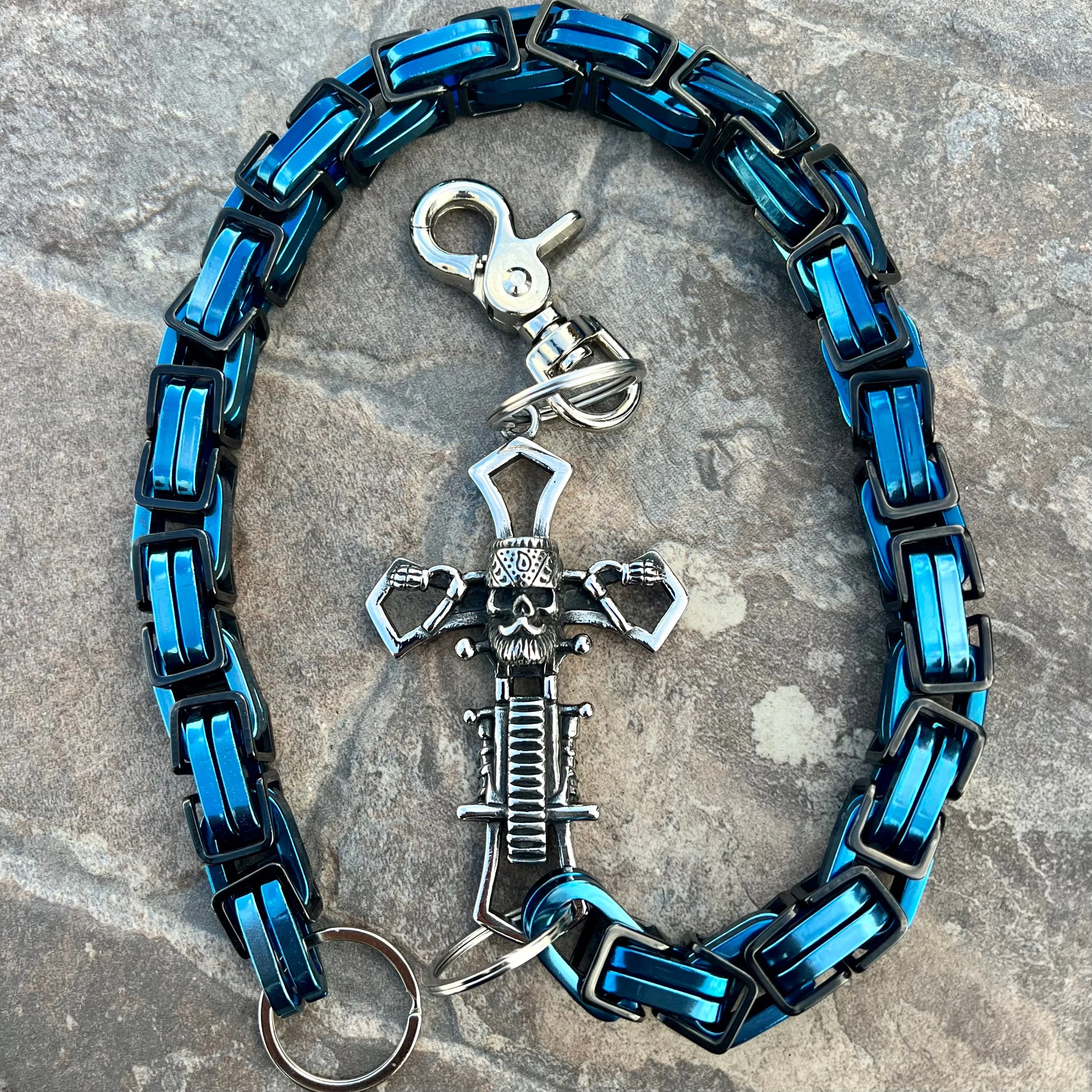 Old School Cross Wallet Chain - Black & Blue Daytona CVO - WC703CVO