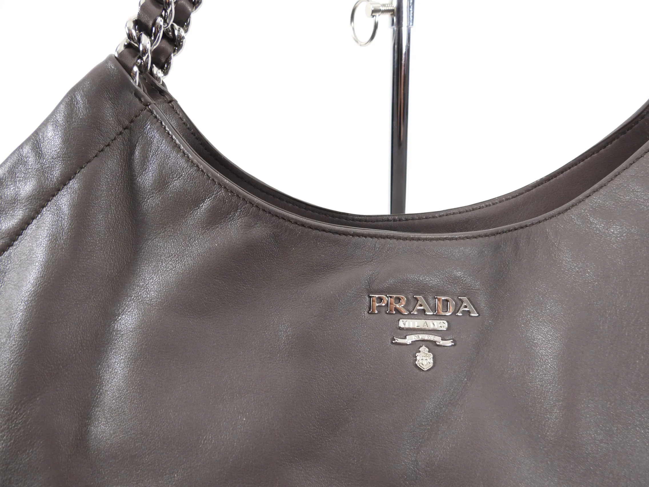 Prada Taupe Leather Large Soft Calf Chain Tote Bag