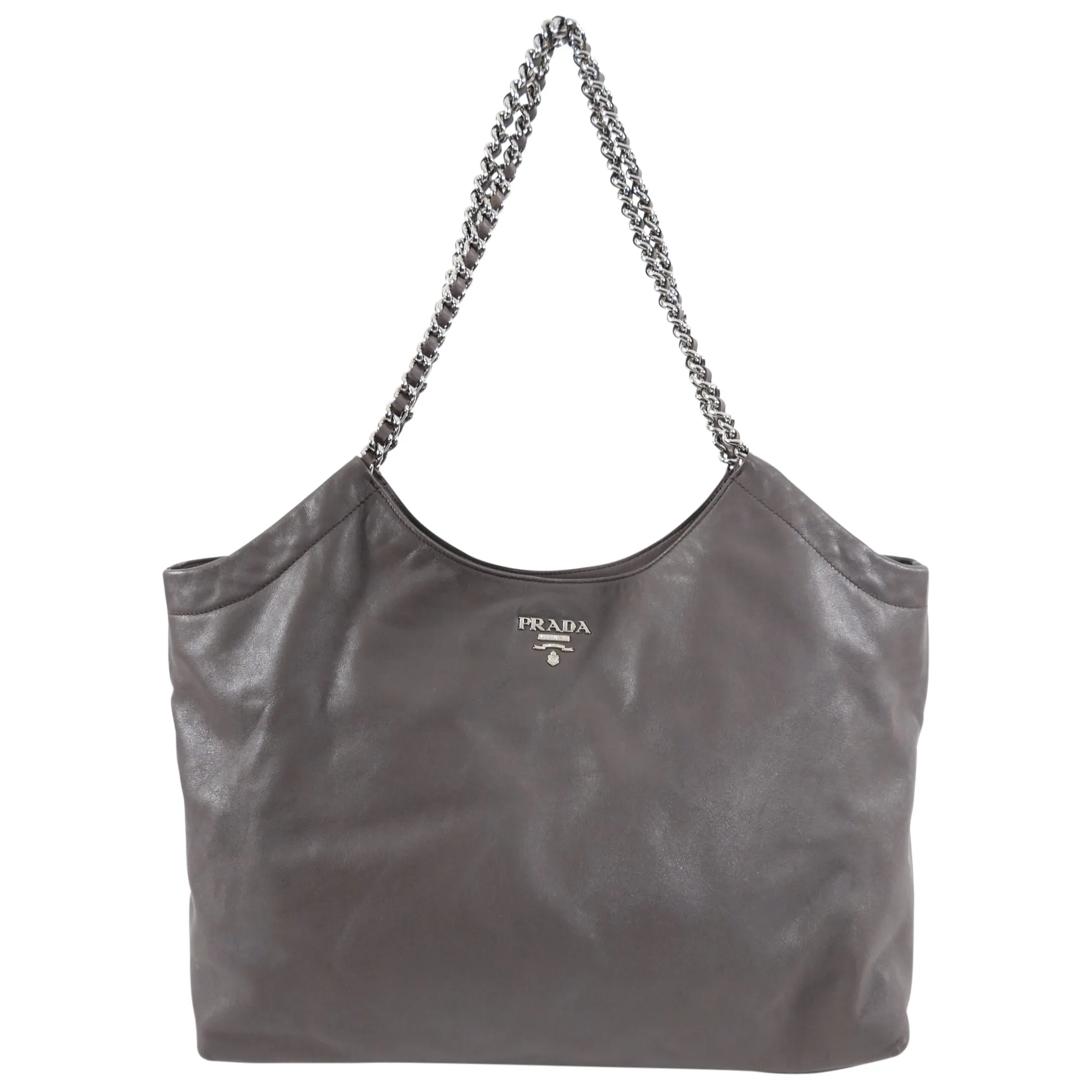 Prada Taupe Leather Large Soft Calf Chain Tote Bag