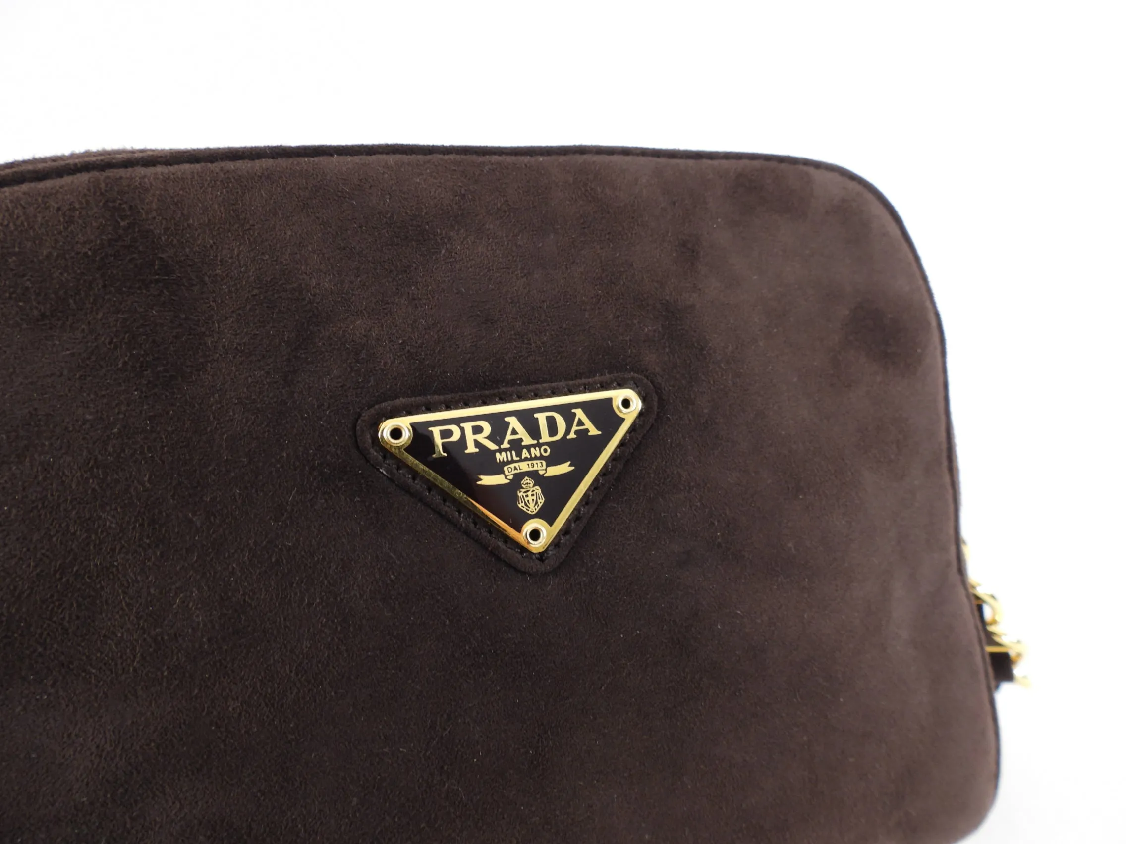 Prada Vintage 1990's Brown Suede Chain Camera Bag