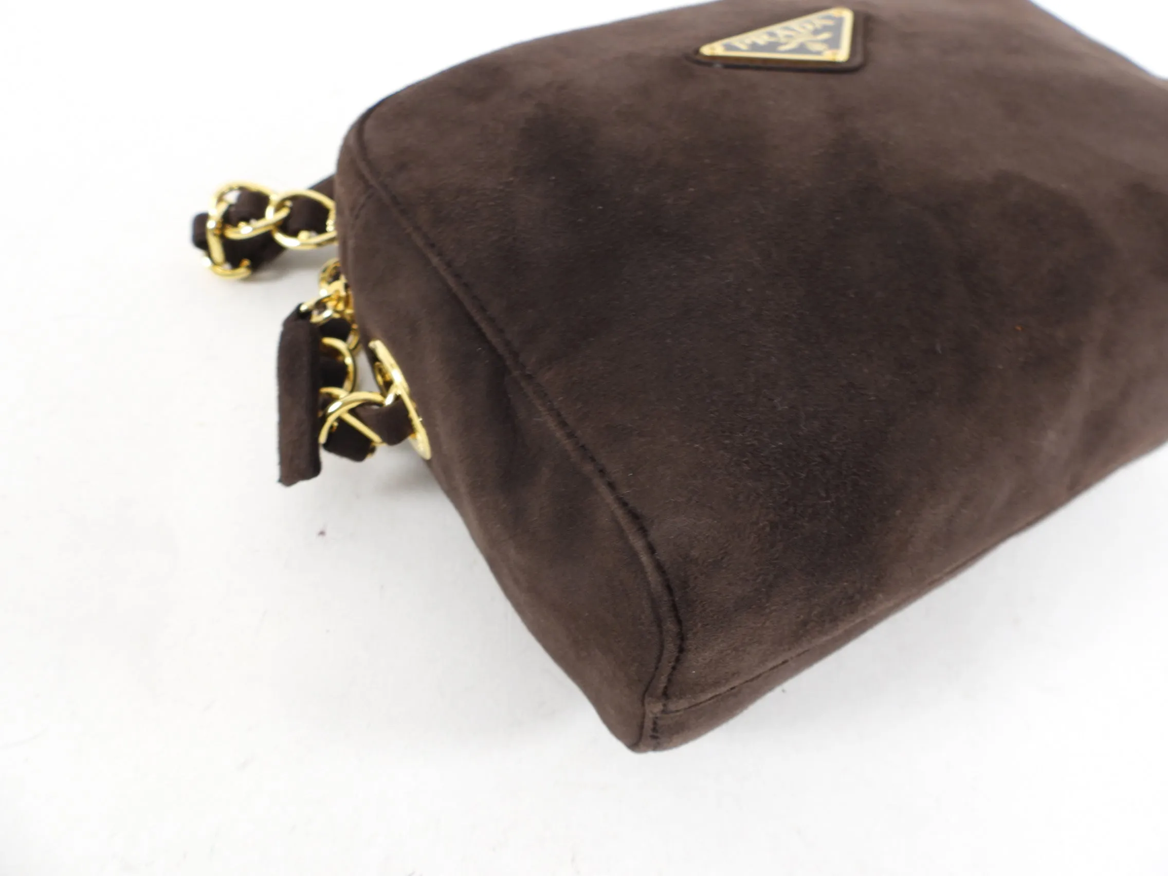 Prada Vintage 1990's Brown Suede Chain Camera Bag