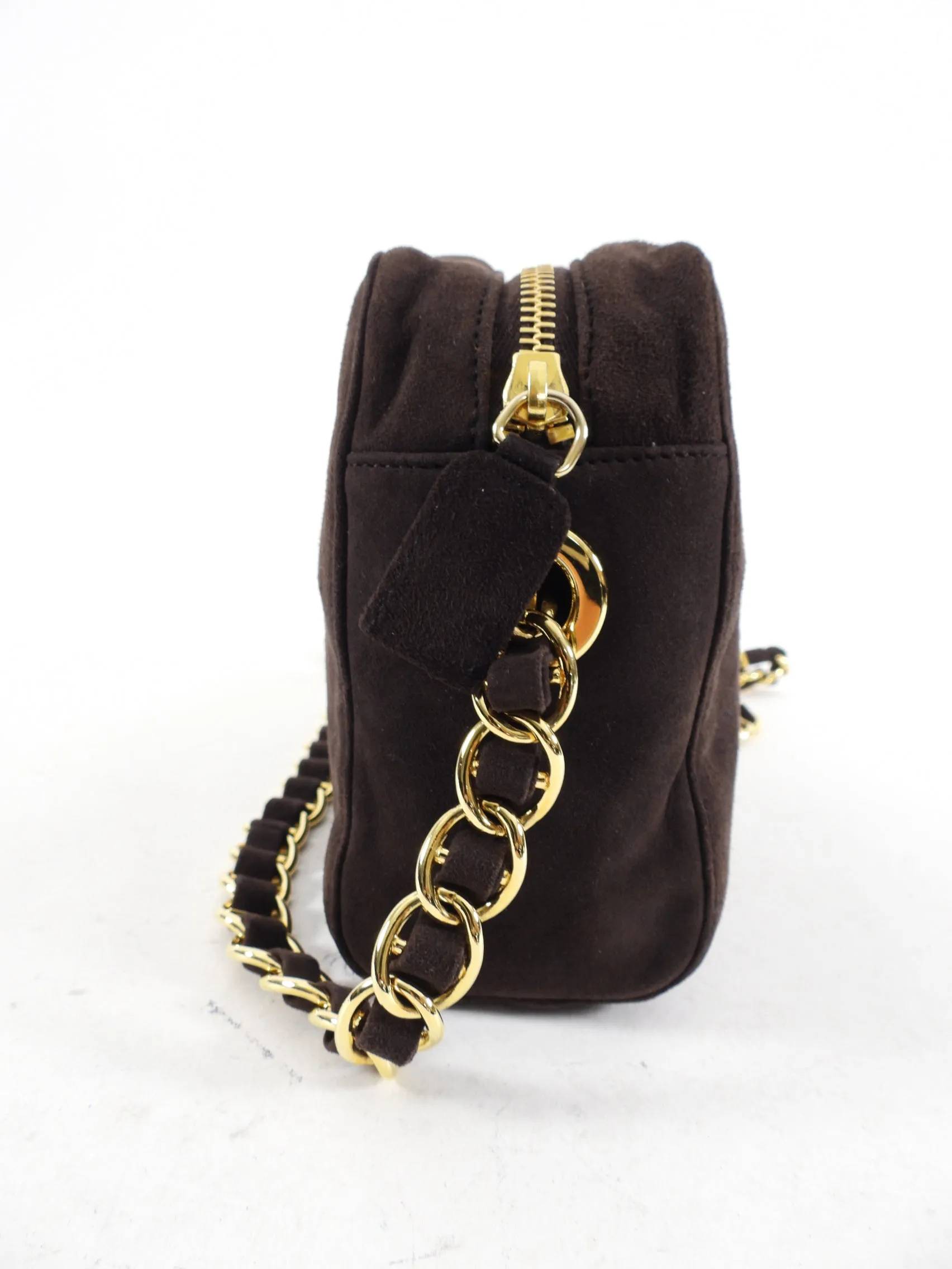 Prada Vintage 1990's Brown Suede Chain Camera Bag