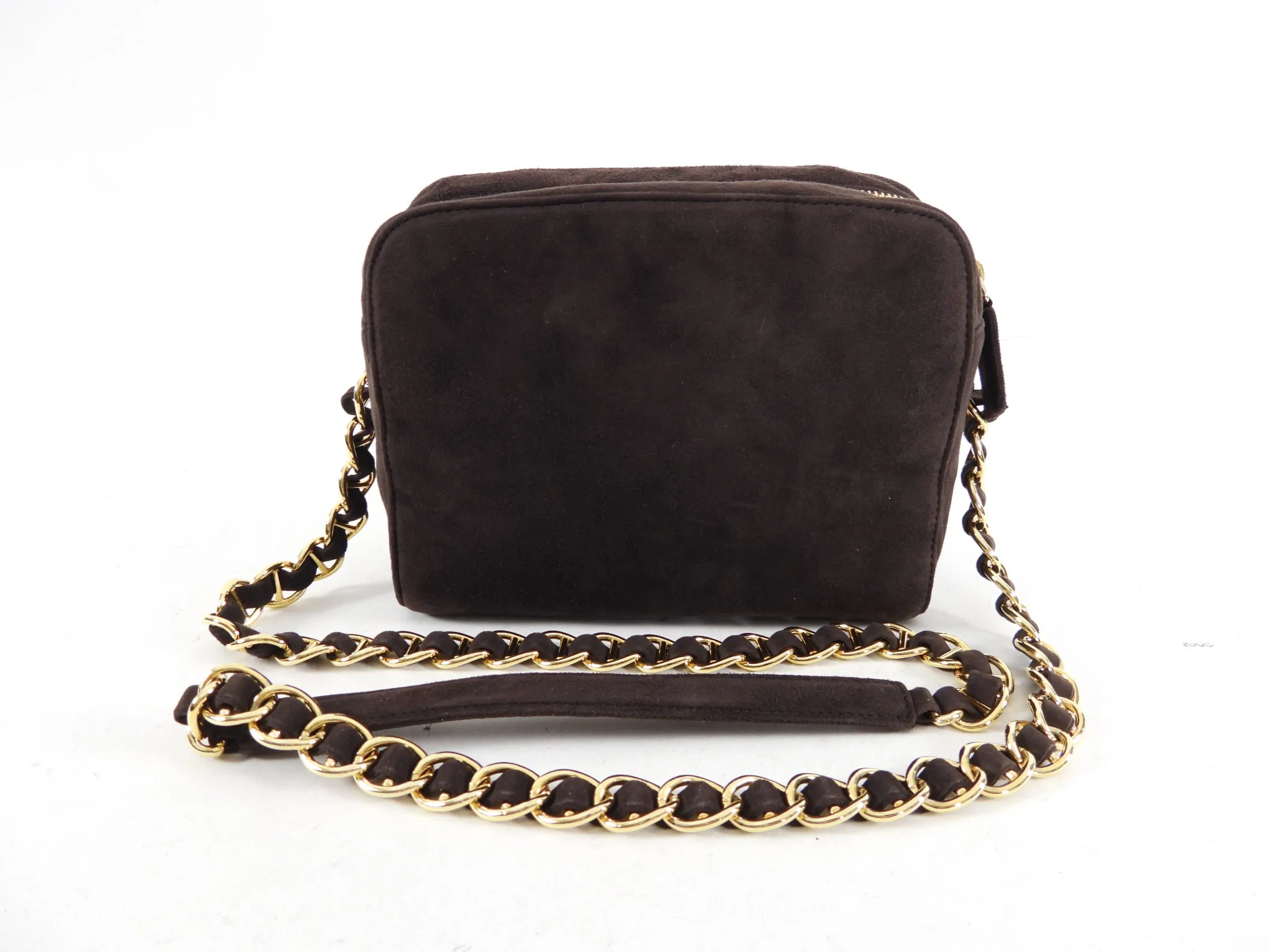 Prada Vintage 1990's Brown Suede Chain Camera Bag