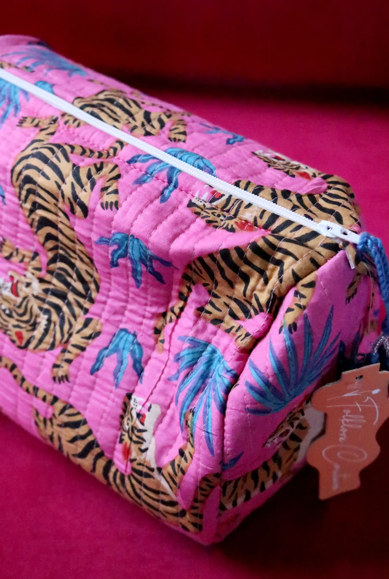 Quilted Cosmetic Bag | Pink & Blue Tigers