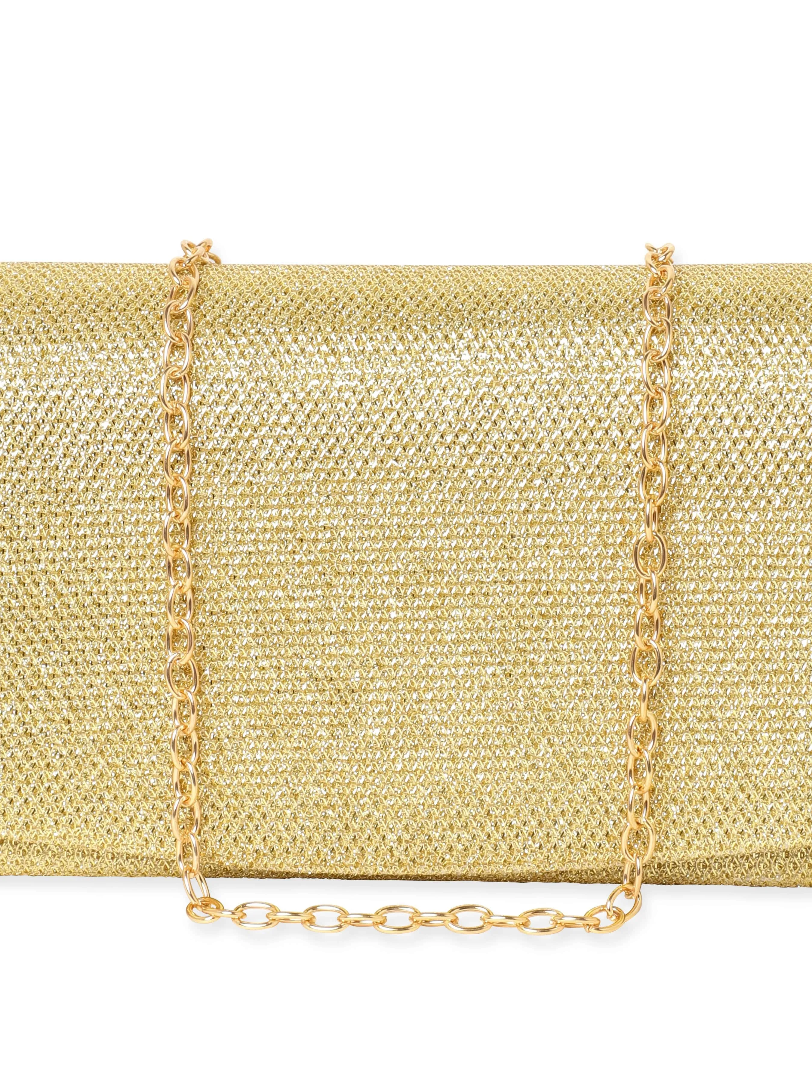 Rubans Timeless Glamour Handcrafted Beige Shimmery Clutch Bag