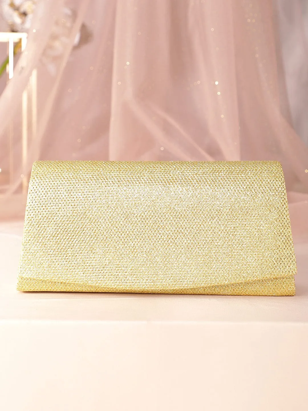 Rubans Timeless Glamour Handcrafted Beige Shimmery Clutch Bag