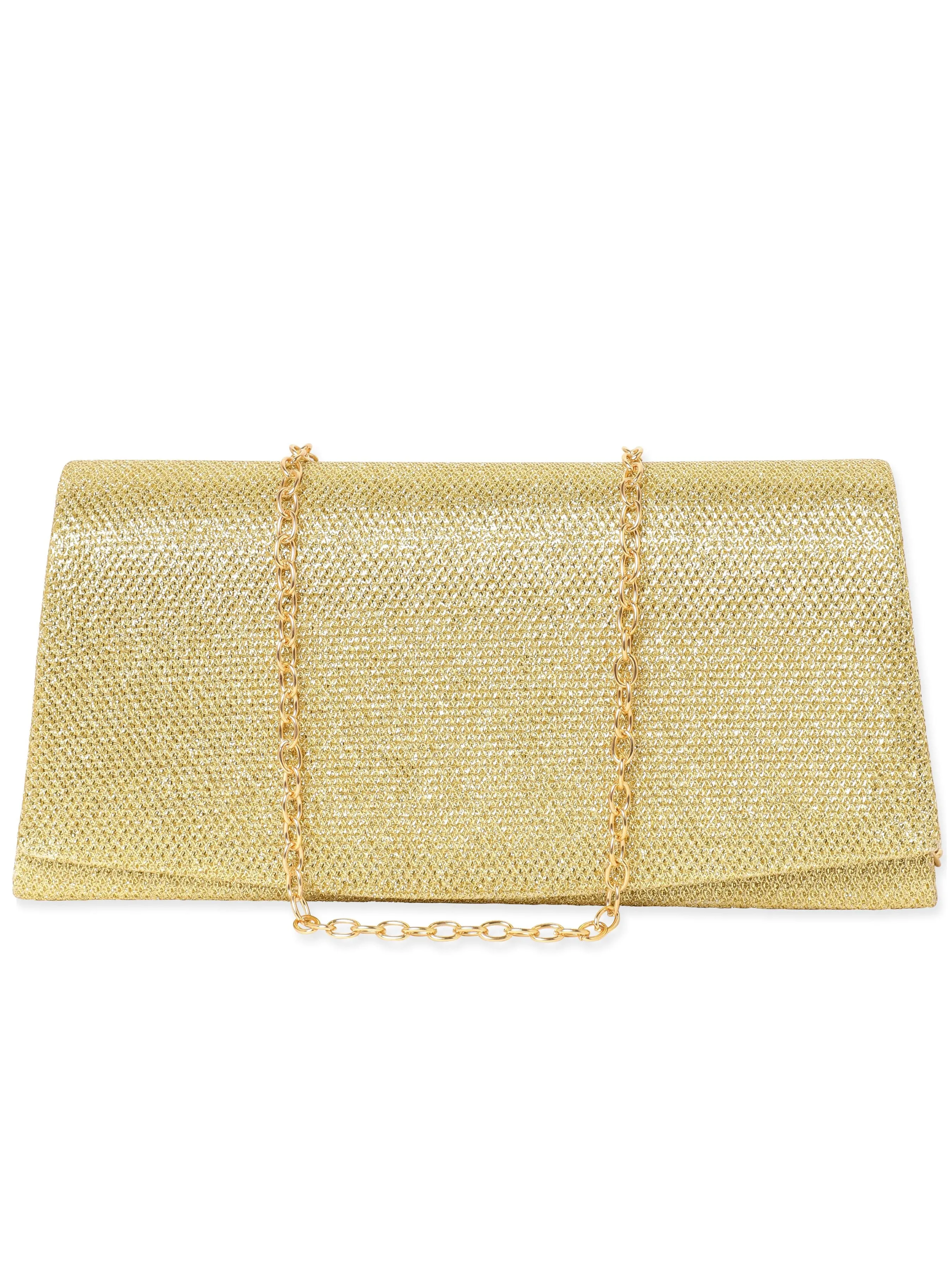 Rubans Timeless Glamour Handcrafted Beige Shimmery Clutch Bag