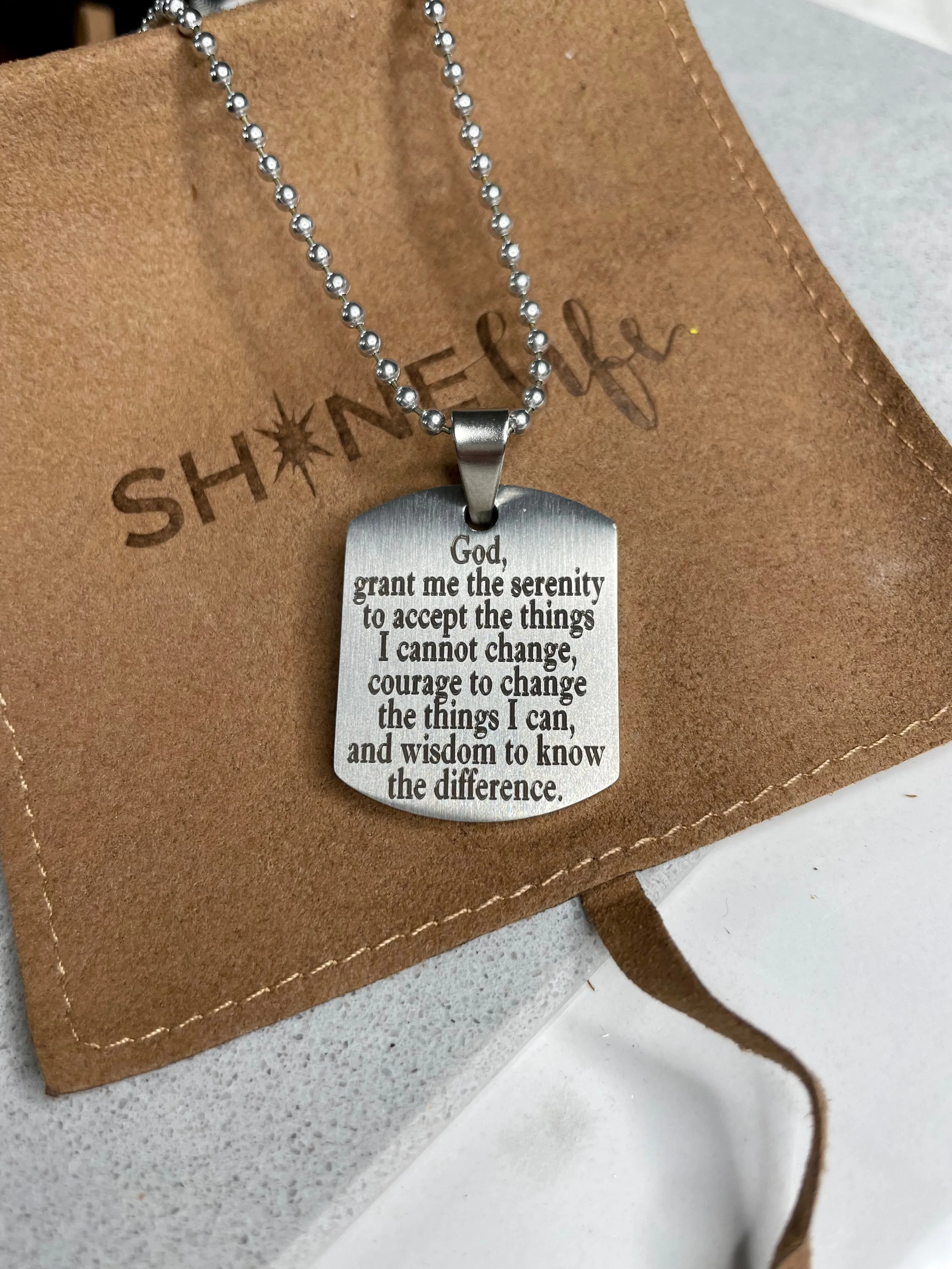 serenity prayer necklace engraved