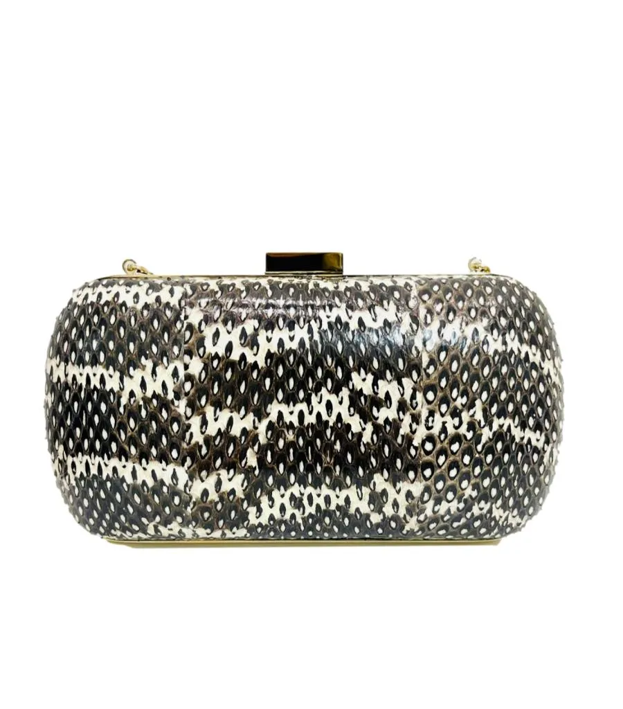 Sergio Rossi Lizard Skin Clutch Bag With Chain Strap