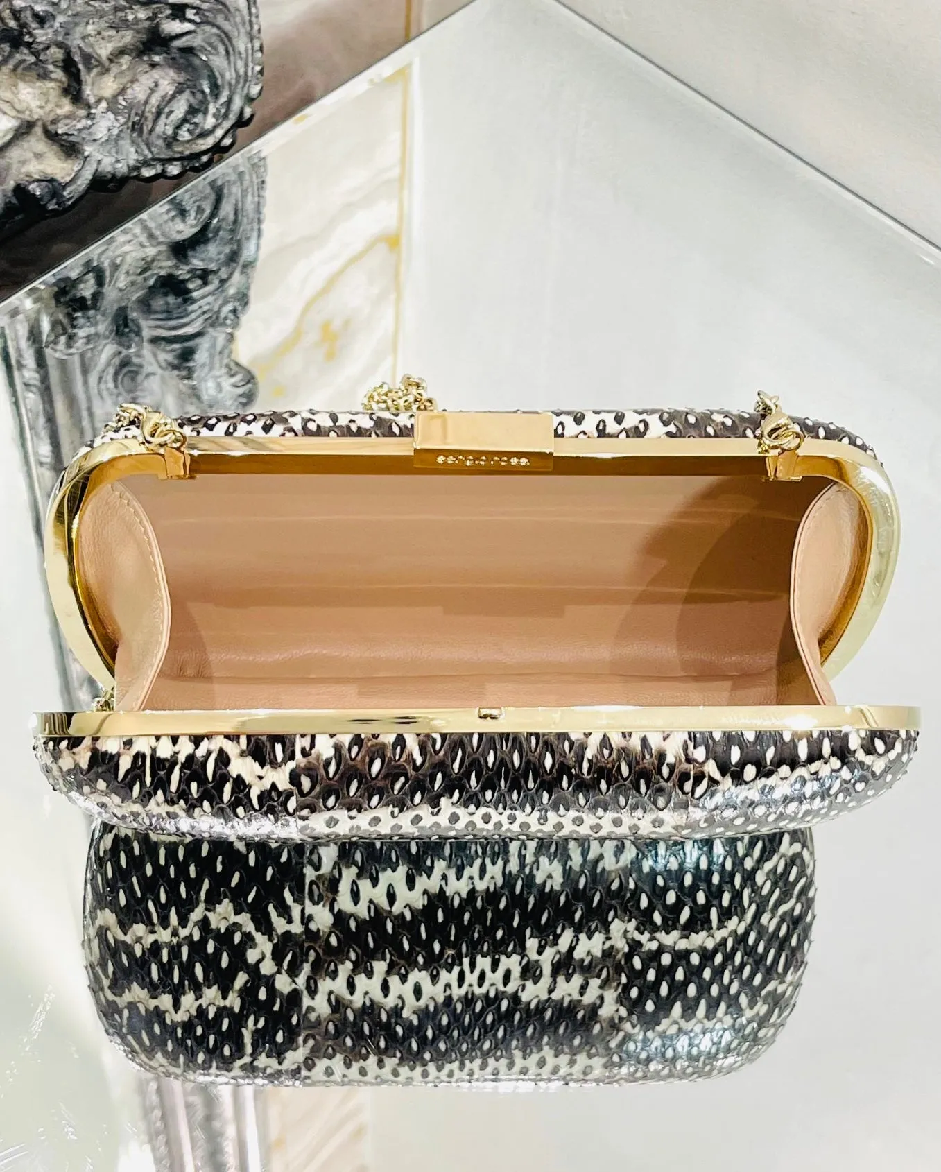 Sergio Rossi Lizard Skin Clutch Bag With Chain Strap