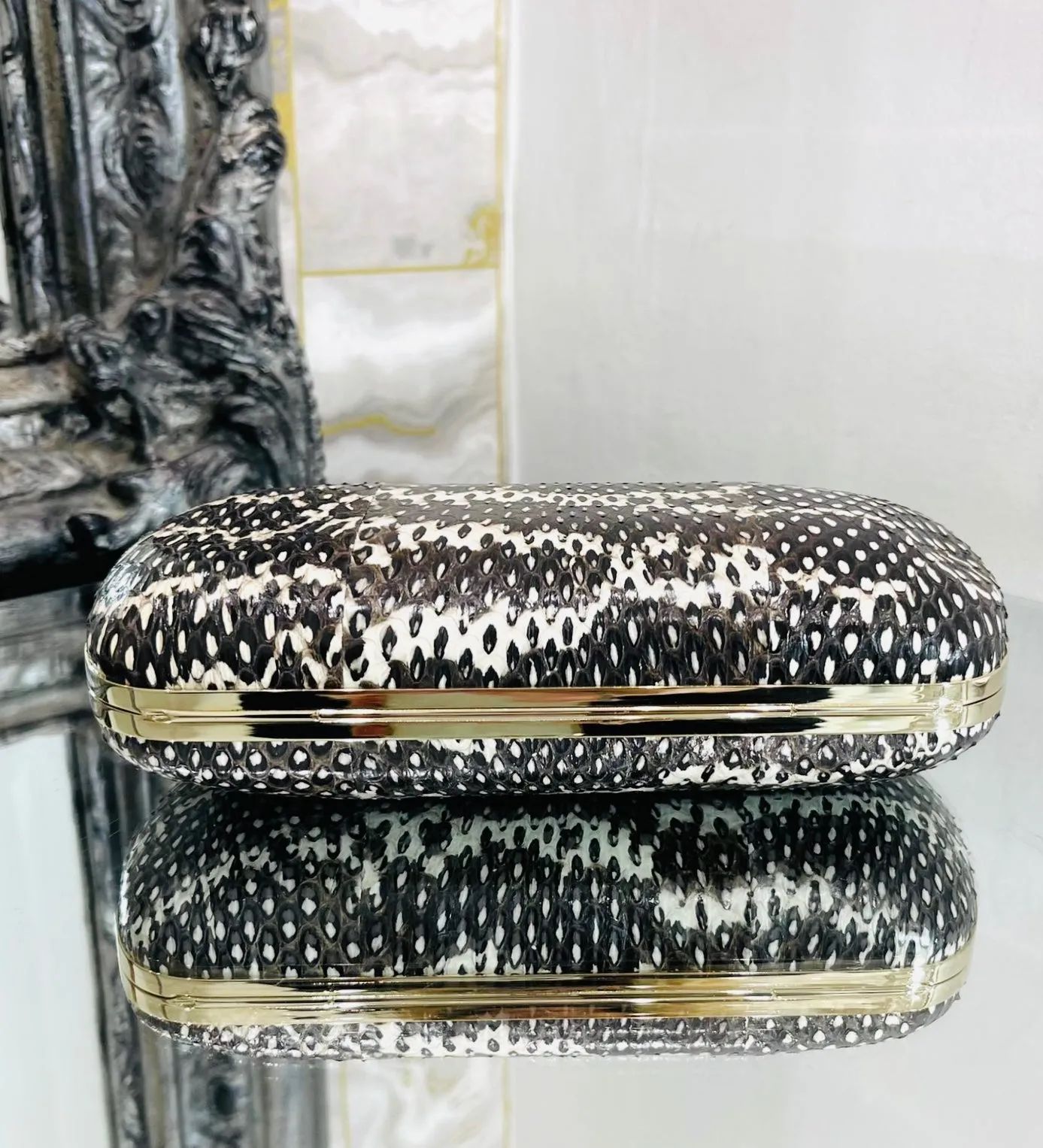 Sergio Rossi Lizard Skin Clutch Bag With Chain Strap