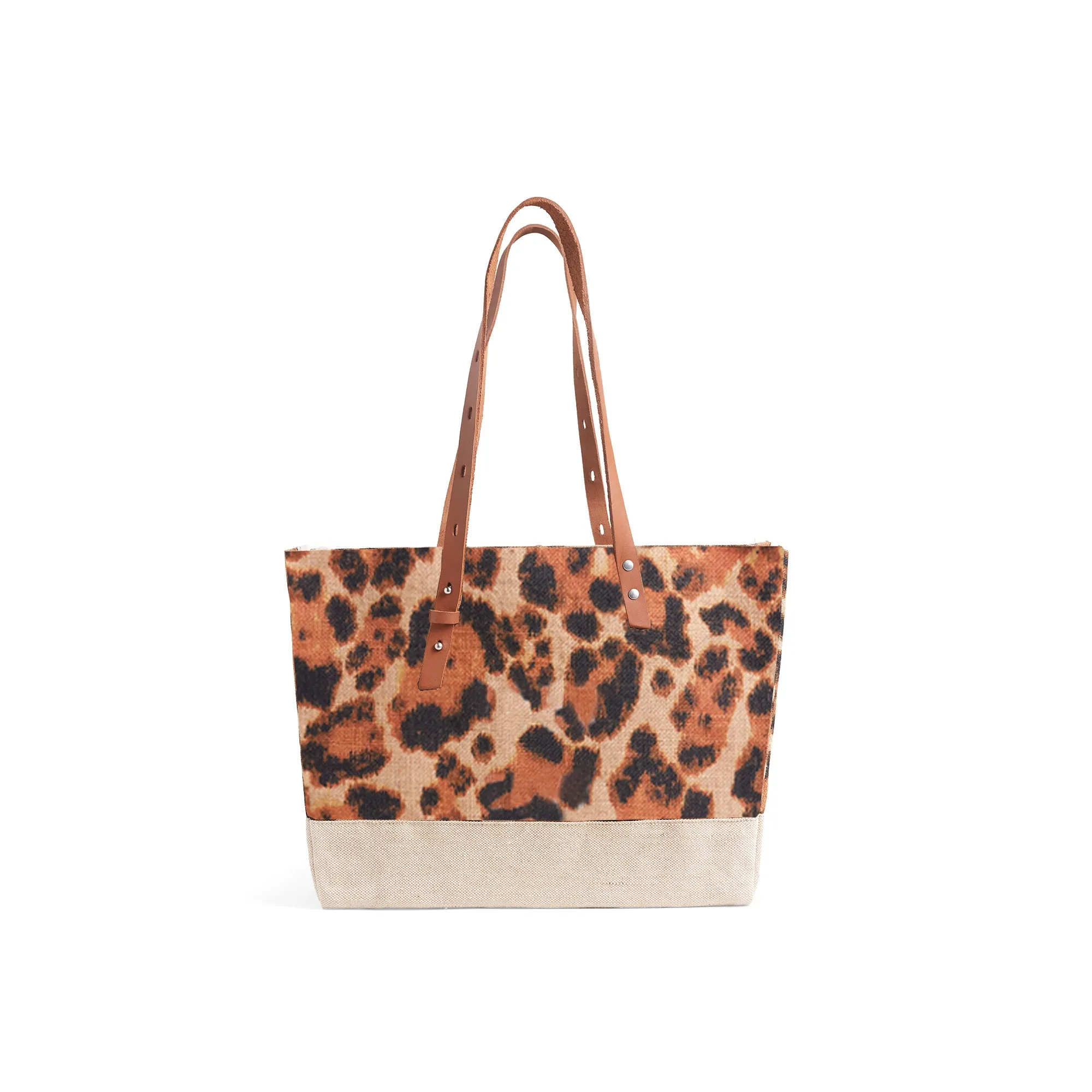 Shoulder Market Bag in Cheetah Print with Monogram